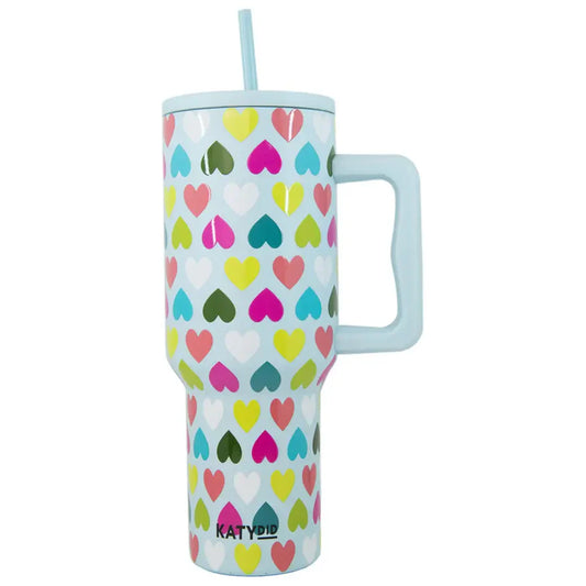 Katydid Multicolored Hearts Valentine's Day Mint Tumbler Cup