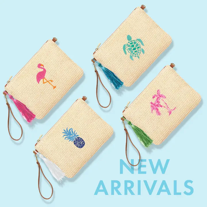 Viv & Lou Pink Palm Tree Embroidered Hilton Wristlet