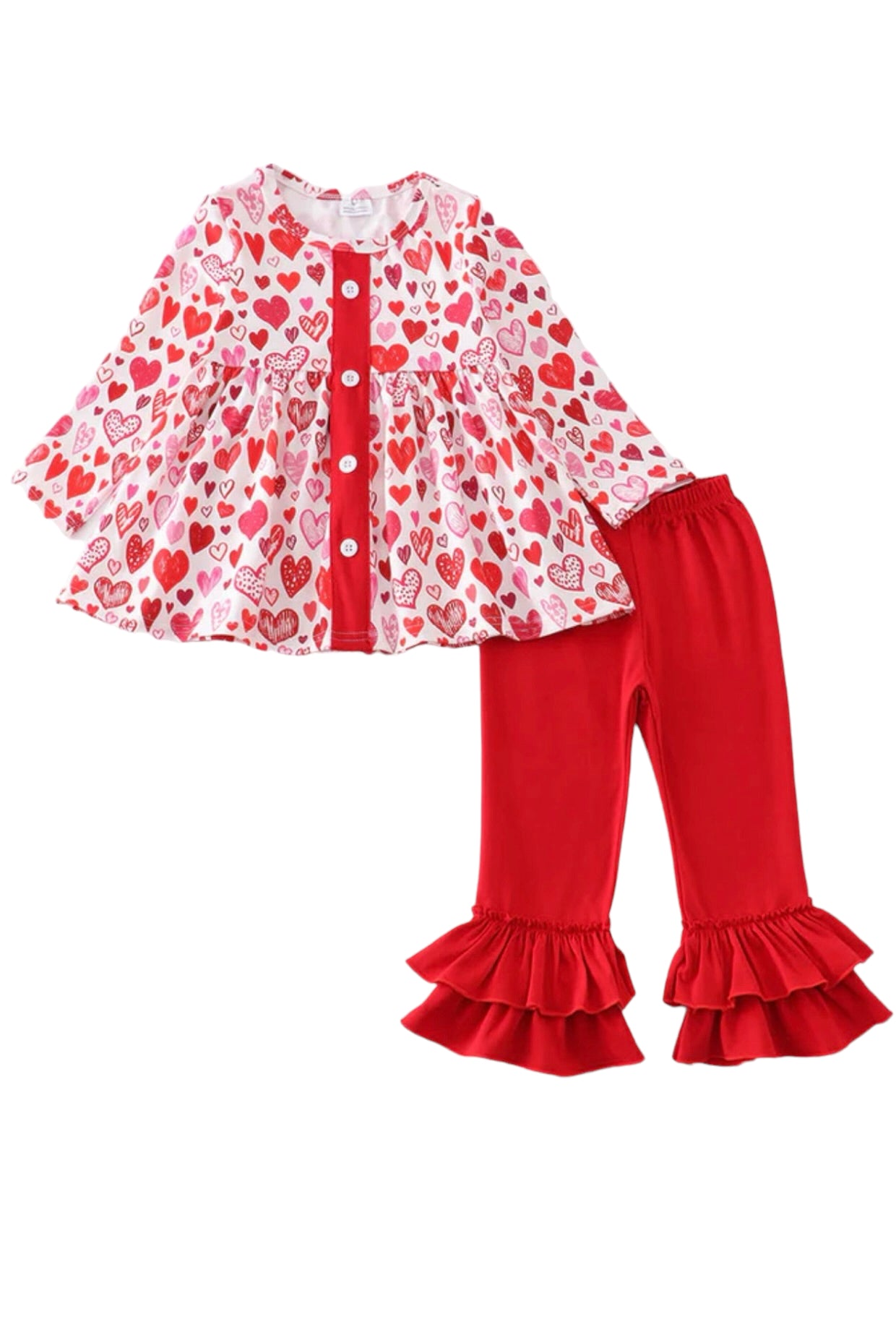 Red Heart Print Valentine’s Day Girl Set