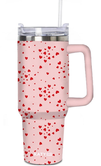 Katydid Light Pink Mini Red Hearts All Over Tumbler Cup