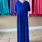 Girls Royal Blue Solid Maxi Dress With Side Slit Hem