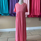 Girls Coral Solid Maxi Dress With Side Slit Hem