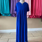 Girls Royal Blue Solid Maxi Dress With Side Slit Hem