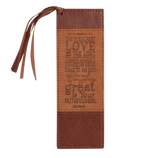 Bookmark Faux Leather Brown Two-Tone Steadfast Love Lam. 3:22-23