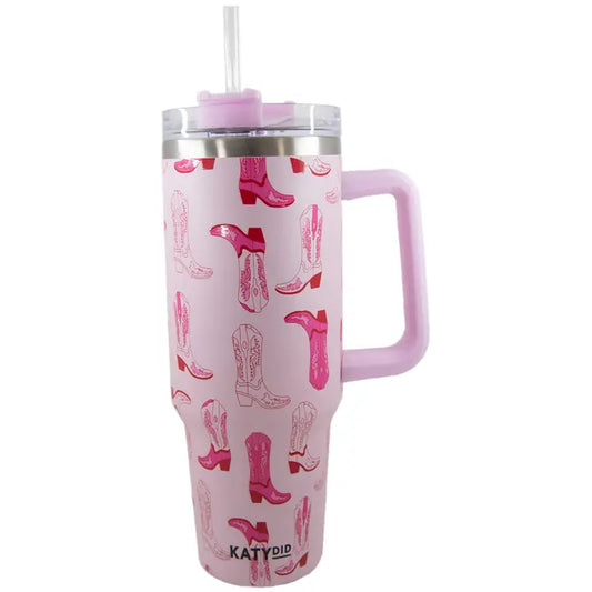 Katydid Light Pink Western Boots Tumbler Cup With Handle