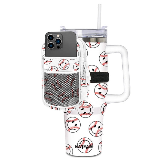 Katydid White Baseball Happy Face Tumbler Zipper Pouch