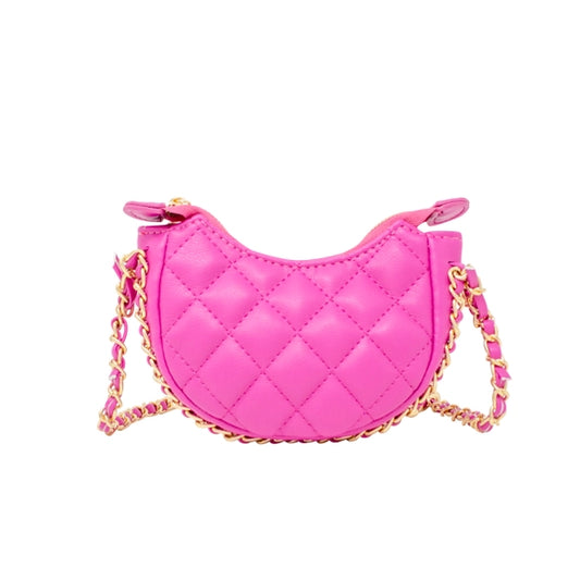 Tiny Quilted Chain Wrapped Hobo Bag Hot Pink