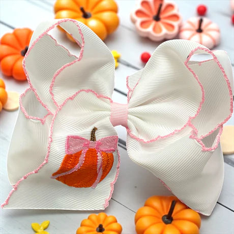 5" Coquette Pumpkin Embroidered Moon Stitch Bow