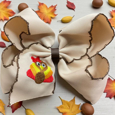 5" Thanksgiving Embroidered Moon Stitch Bow