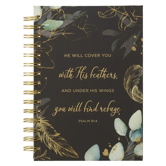 Journal Wirebound Black Feathers He Will Cover You Ps. 91:4