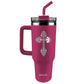 Kerusso 40 oz Stainless Steel Mug with Straw Filigree Cross Pink