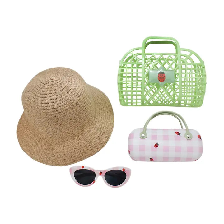 Kids Sunglasses with Hat + Case + Bag Summer Spring Set Sage Green