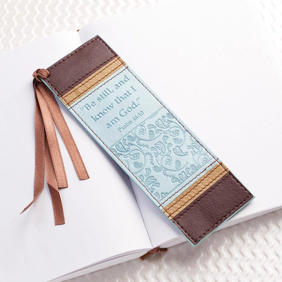 Bookmark Faux Leather Blue/Tan/Brown Be Still Ps. 46:10