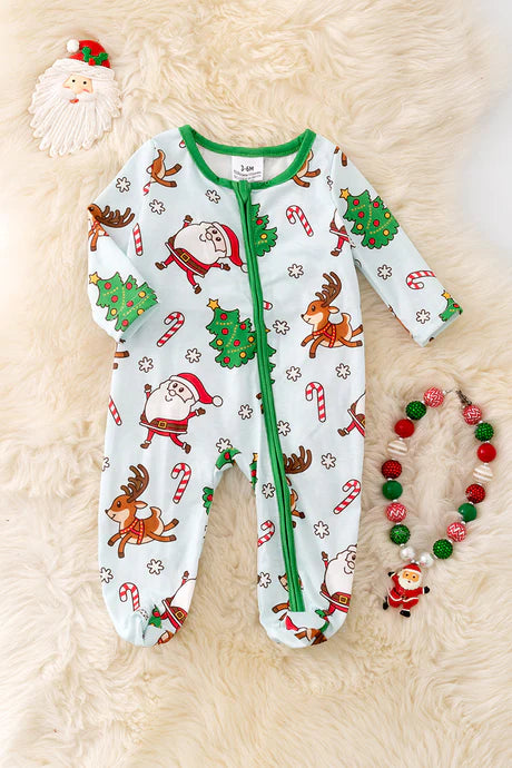 Unisex Santa Printed Onesie With Green Trim