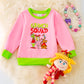 Girls Pink Christmas Sweatshirt With Neon Green Trim