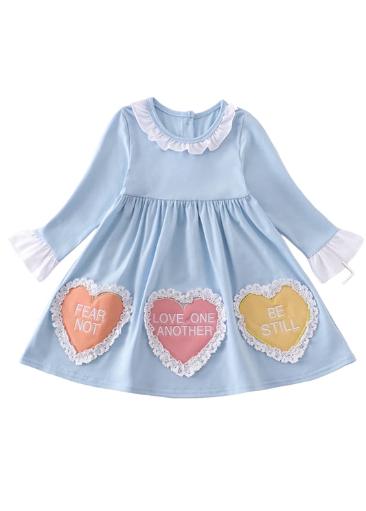 Blue Valentine’s Day Heart Appliqué Dress