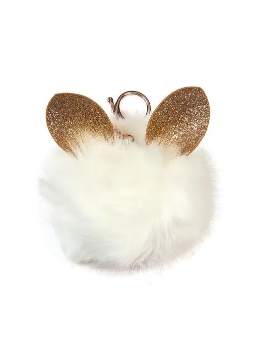 White Glitter Ears Pom-Pom Clip