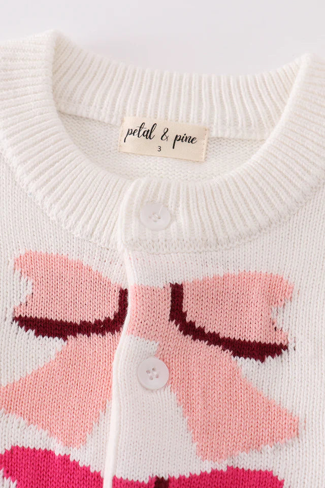 Girls White Bow Tie Cardigan Sweater