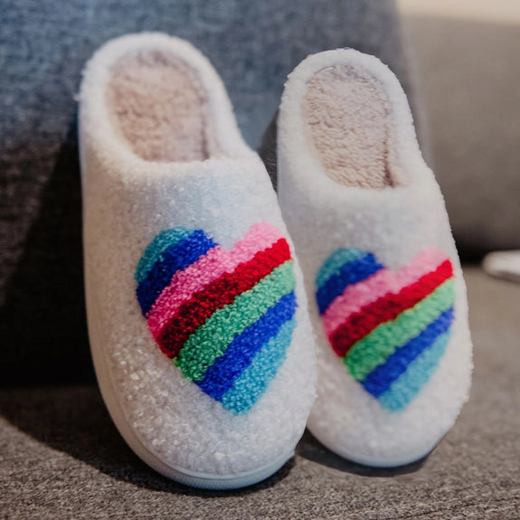 White Rainbow Heart Slippers