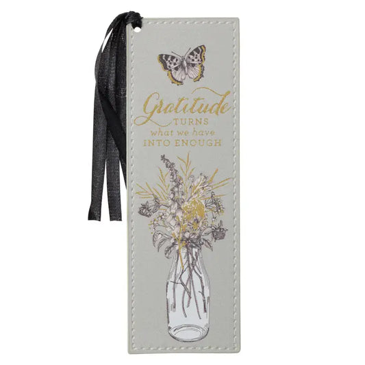 Bookmark Faux Leather Gray Gratitude