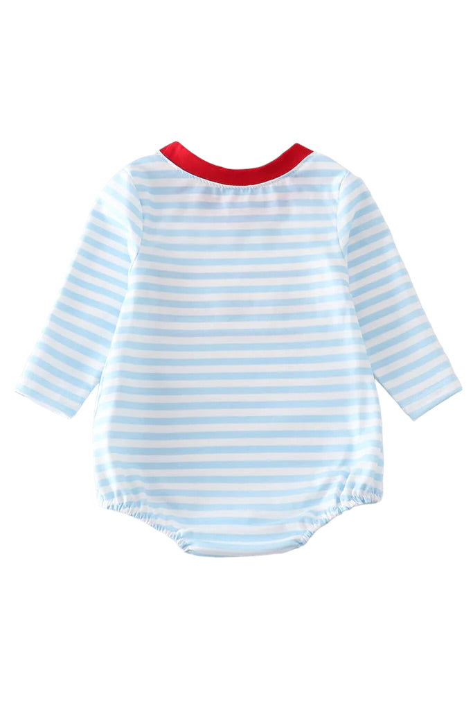 Boys Blue Heart Truck Embroidered Stripe Boy Bubble