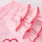 Girls Pink Valentine Four Hearts Embroidery Top