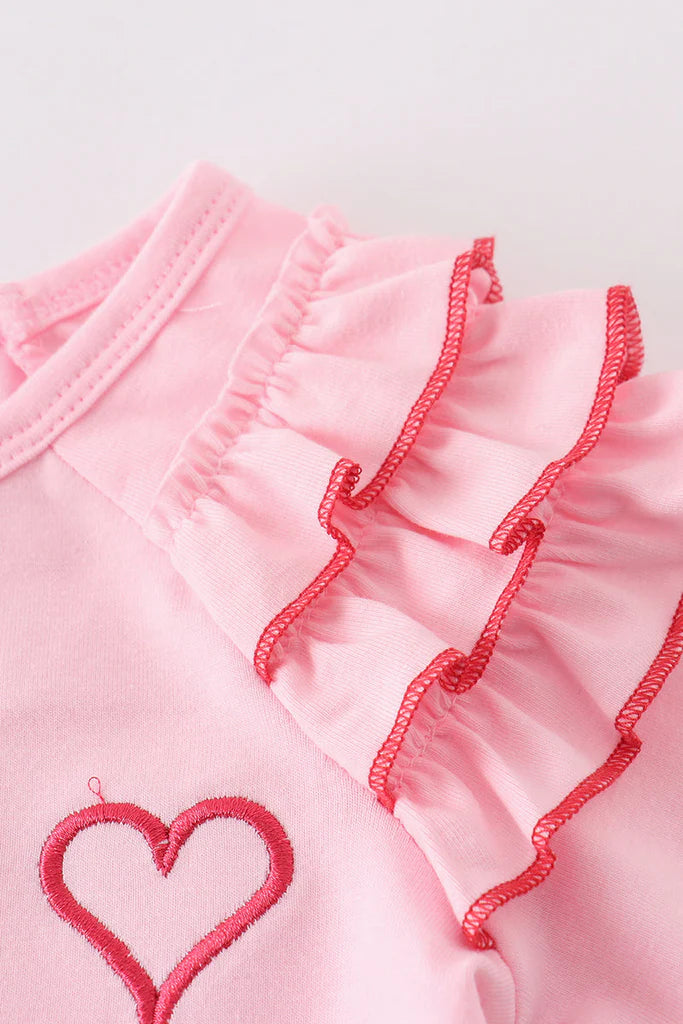 Girls Pink Valentine Four Hearts Embroidery Top