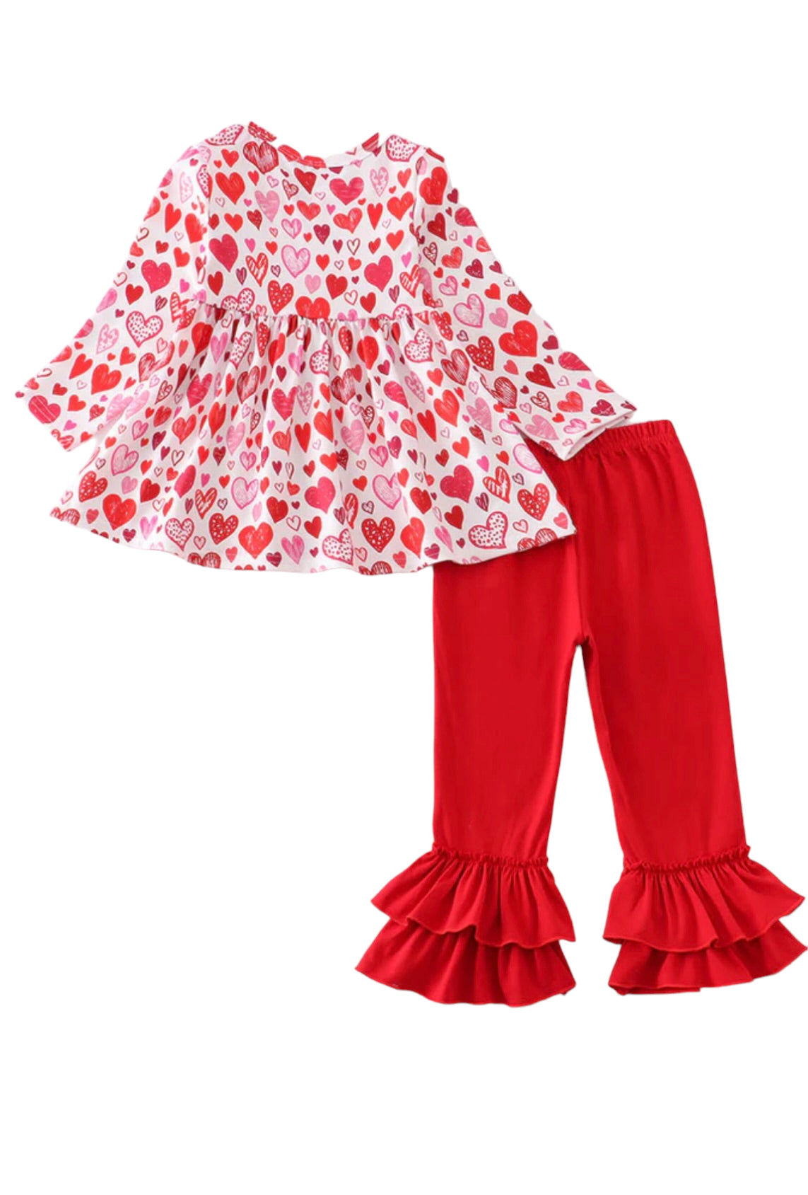 Red Heart Print Valentine’s Day Girl Set