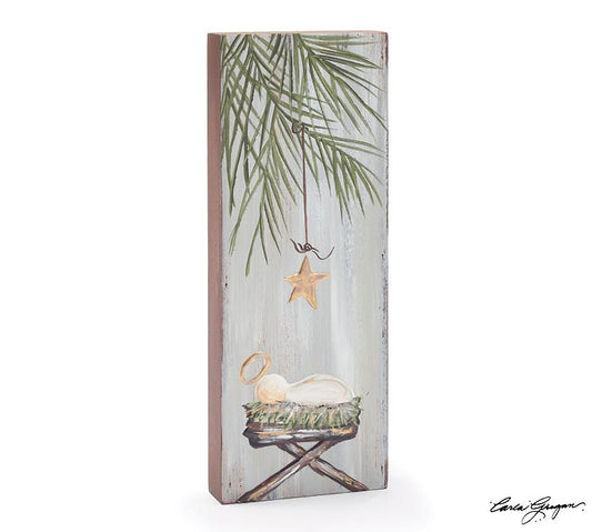 Shelf Sitter Baby Jesus Manger With Star Hanging