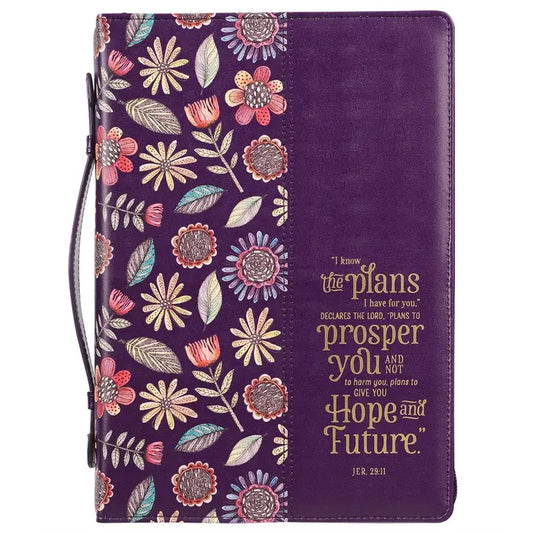 Bible Cover Fashion Purple/Floral Printed I Know The Plans Jer. 29:11