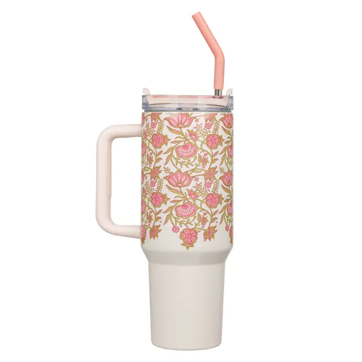 Pink Floral Be Still And Know Tumbler With Straw