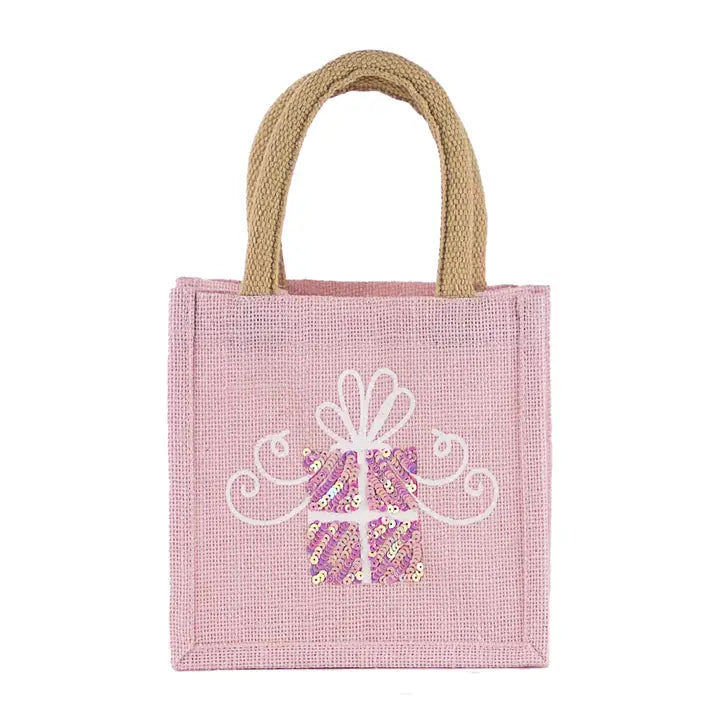 Glitzy Present Petite Gift Tote Light Pink/White