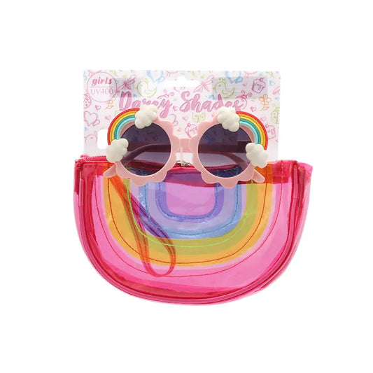 Kids Peach Sunglasses Girls with Case Rainbow Glasses with Print