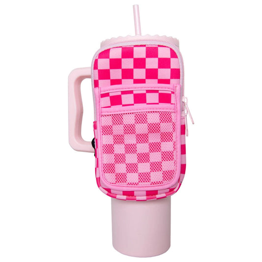 KATYDID PINK CHECKERED TUMBLER ZIPPER POUCH