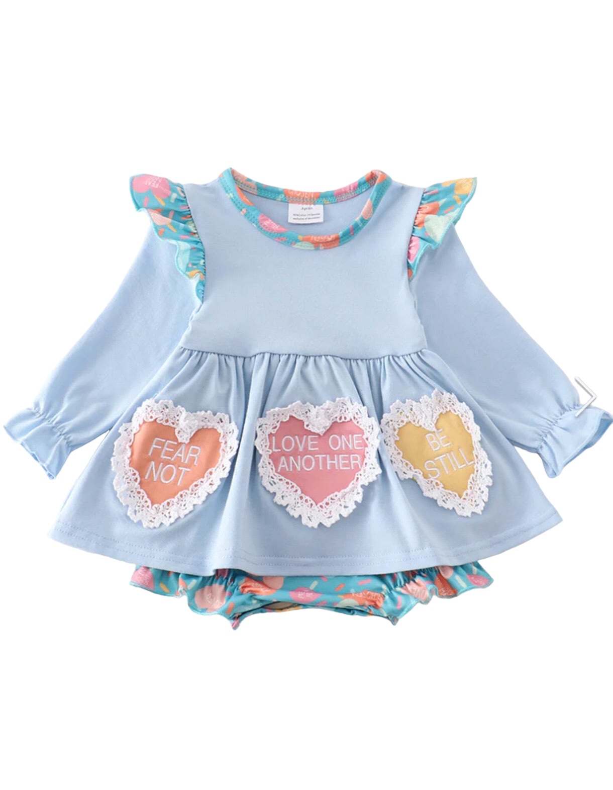 Girls Blue Valentine’s Day Heart Appliqué Bubble