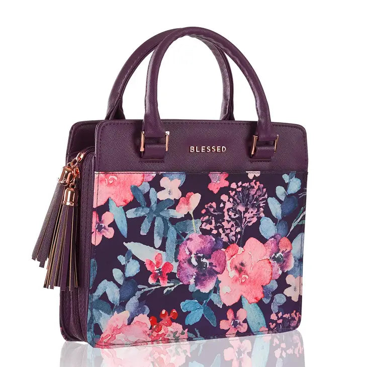 Bibe Cover Fashion Purple/Floral Printed, Blessed Badge Purse Style