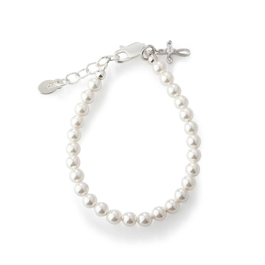 Girls Silver Pearl Baby Baptism Bracelet - Lacey