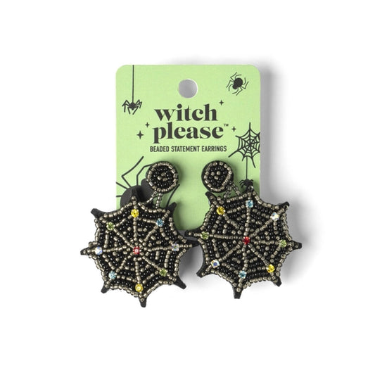 Halloween Witch Please Beaded Statement Earrings - Spider Web