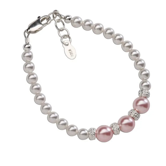 Paige - Sterling Silver Pink/White Pearl Bracelet Baby Gift