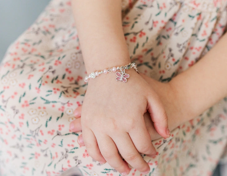 Girls Sterling Silver Pink Kids Butterfly Bracelet - Wrenley