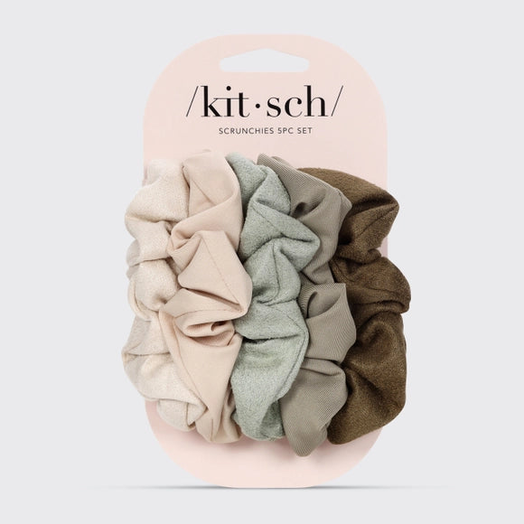 Kitsch Textured Scrunchies 5pc Set - Eucalyptus
