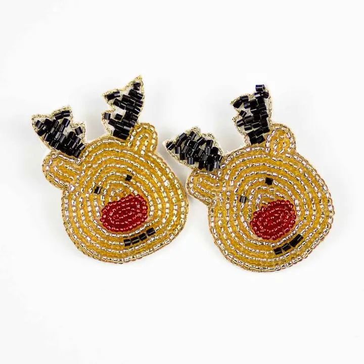 2" Rudolph Beaded Earrings Brown/Red