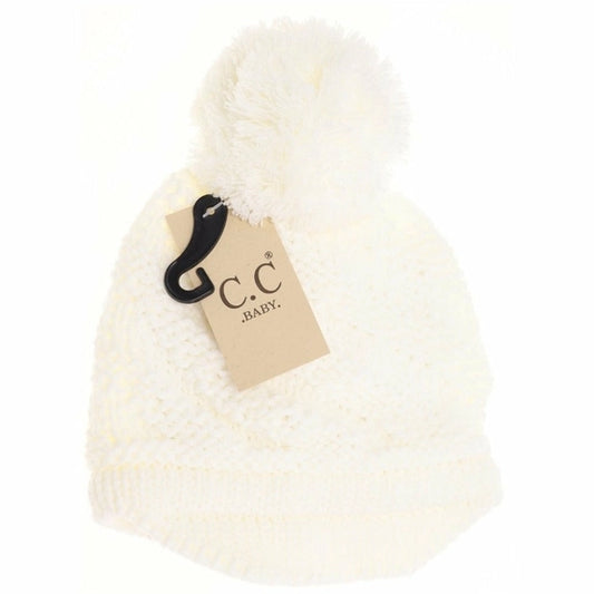 C.C Baby Brim Beanie Hat with Pom Ivory