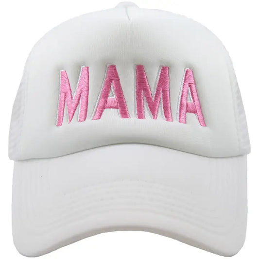 Katydid Mama (Pink and White) Foam Trucker Hat (All White)