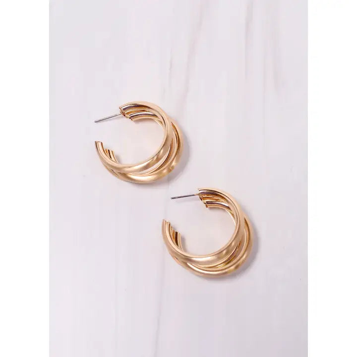 Caroline Hill Dawn Triple Row Hoop Earring Matte Gold