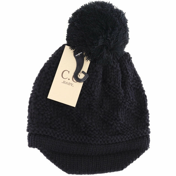 C.C Baby Brim Beanie Hat with Pom Black