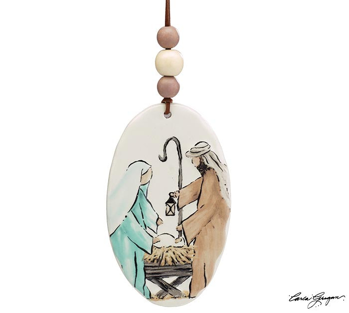 Ceramic Oval Holy Family Nativity Ornament