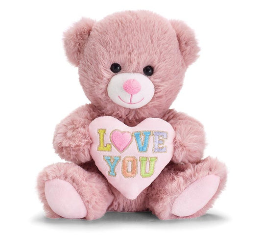 MAUVE BEAR WITH PINK HEART LOVE YOU