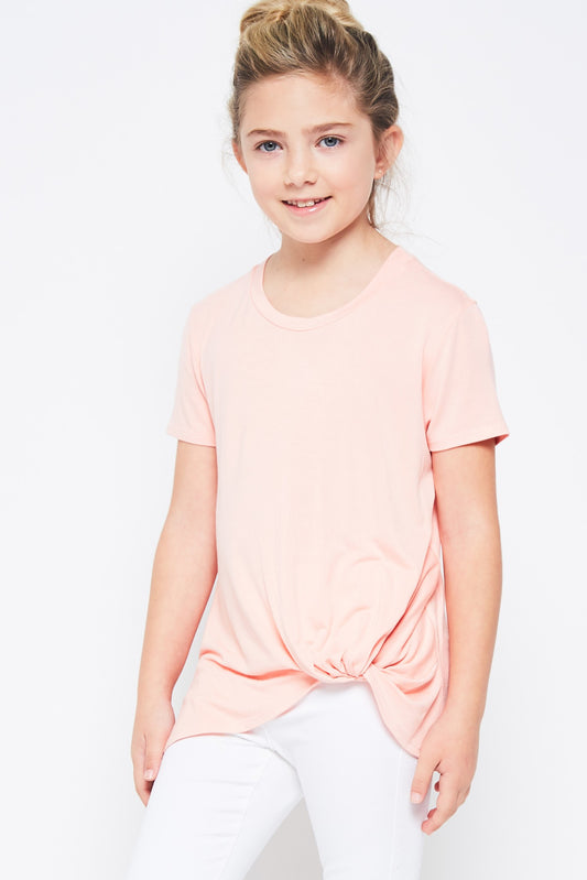 GTOG Girls Blush Solid Rayon Side Knot Top
