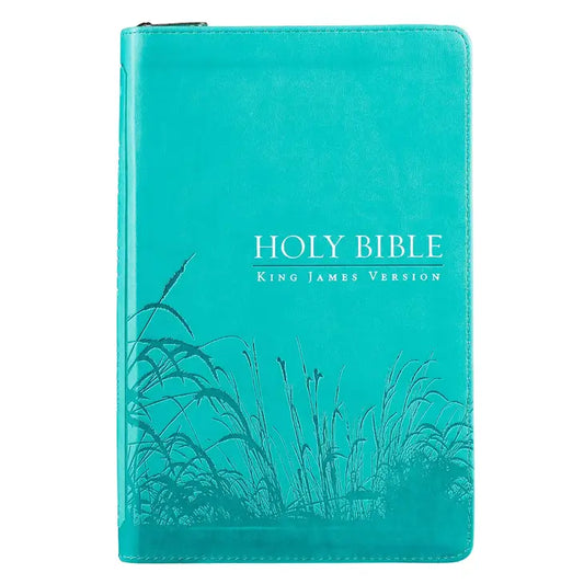 KJV Bible Deluxe Gift Faux Leather, Turquoise W/ Zipper